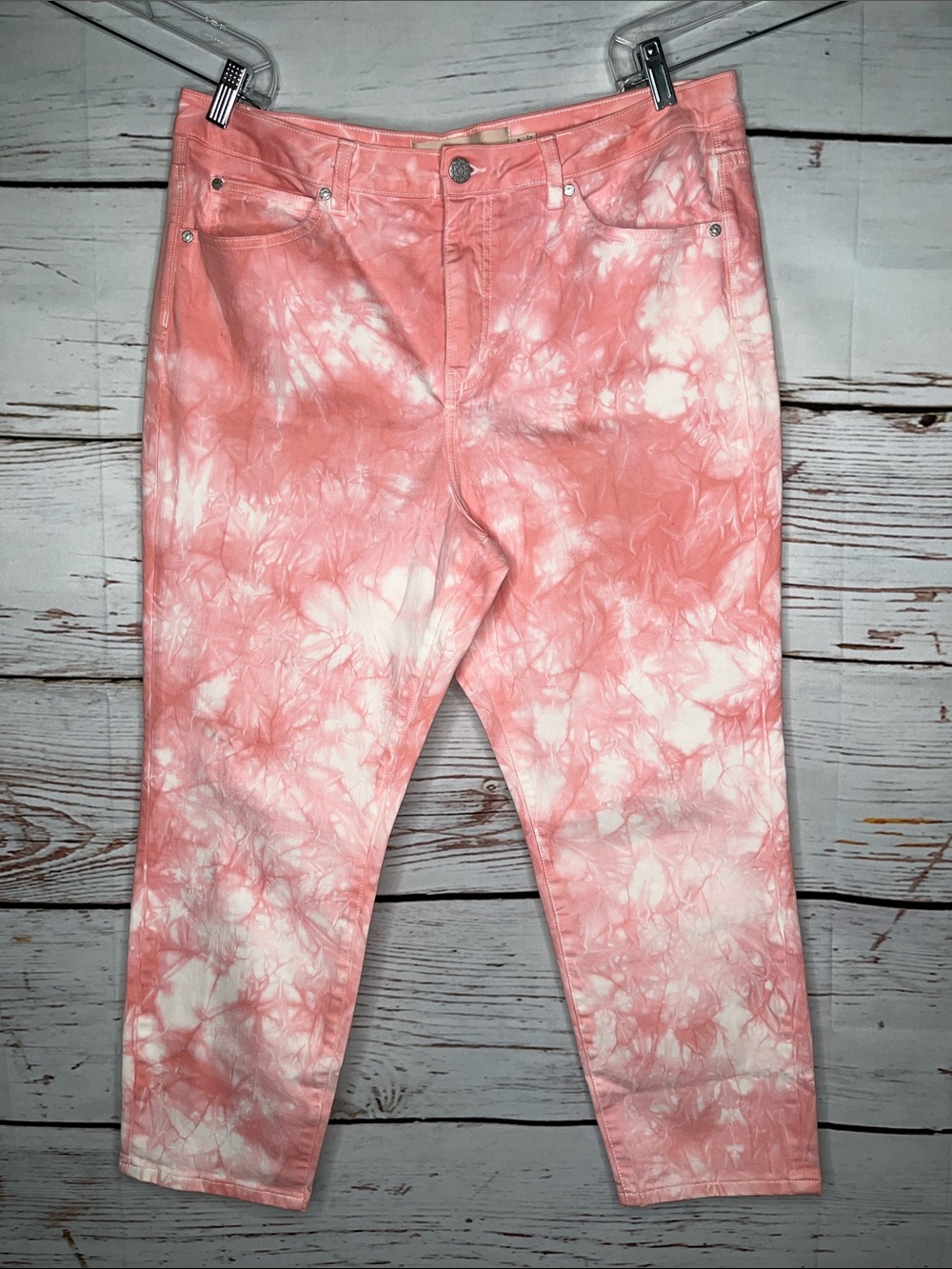 Soft Surroundings Size 16P Pink & White Tie Dye Ultimate Denim Skinny Jeans